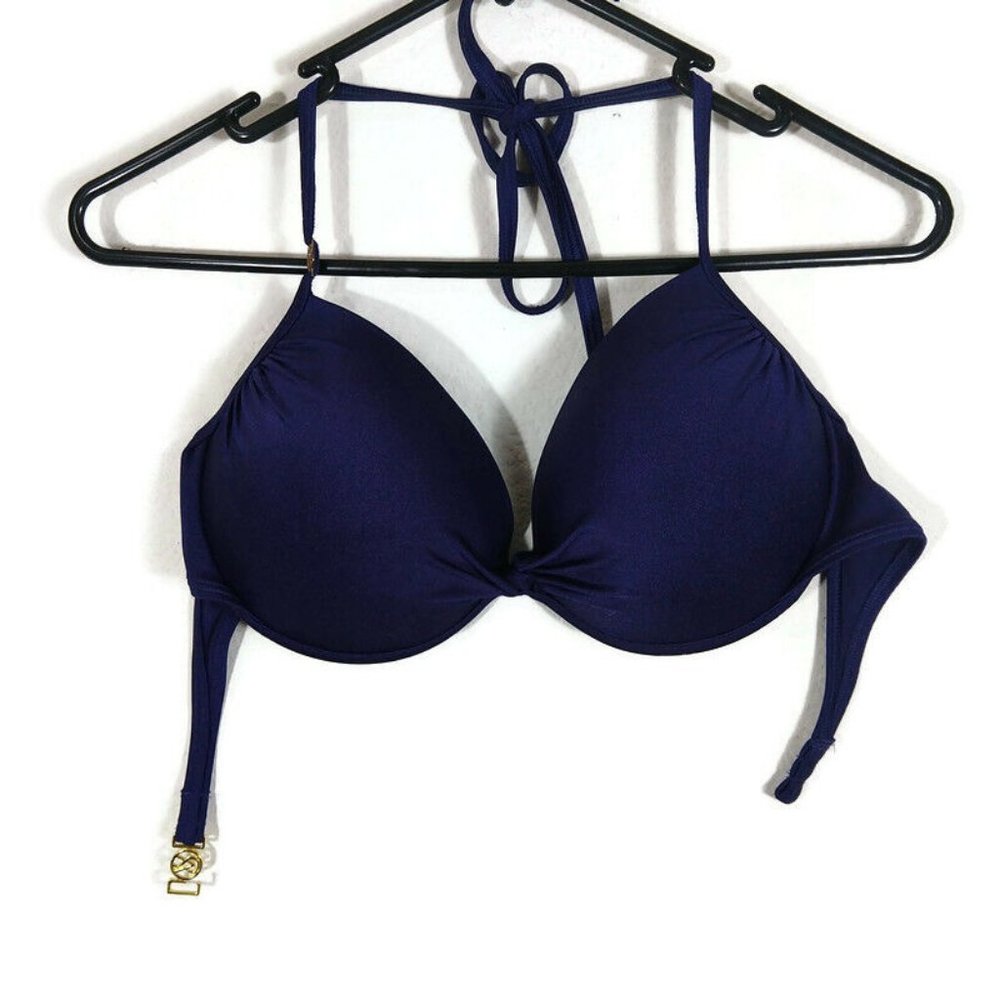 Victoria's Secret Under Wire Padded Tie Neck Swim Bikini Top Blue Size 36D